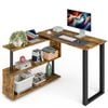 Ufurniture 360° Rotating Computer Desk L-Shaped Desk with Bookshelf Corner Desk Walnut