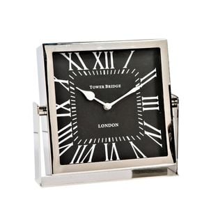 Ssh Collection Tower Bridge 17cm Tall Desk Clock With Square Black Face - Nickel