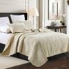 Quilted King/Super King Size Cotton Coverlet Bedspread Set Palm Leaves Cream