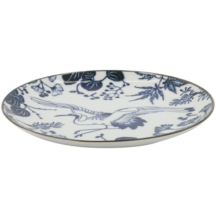 Tokyo Design Plate Flora Japonica Crane Motif Porcelain Microwave Safe 20cm