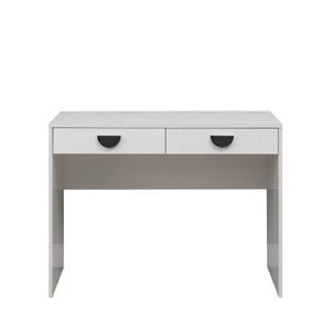 European Cabinetry White VJ Panel Half Moon Black Handles Odessa Desk