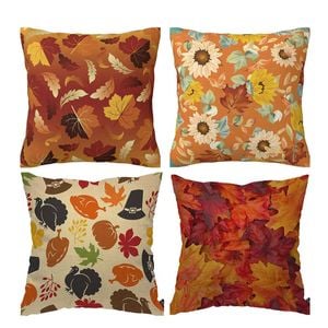 Catzon 4 Pcs Autumn Throw Pillow Covers Linen Thanksgiving Day Decor-Set 7