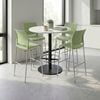 Olg Bar Leaner Bundle: Disc Base 1050mm Round Bar Leaner Black Frame White Top + 4 Game Plain Shell Barstools Pistachio