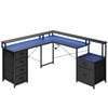 Advwin L Shaped Gaming Desk with LED Lights & Power Outlets Convertible 275cm Long 2 Person Computer Desk Black