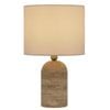Telbix Livia Modern Table Desk Lamp Light Travertine Fabric Metal Beige Antique Gold Cream Gloss