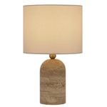 Telbix Livia Modern Table Desk Lamp Light Travertine Fabric Metal Beige Antique Gold Cream Gloss