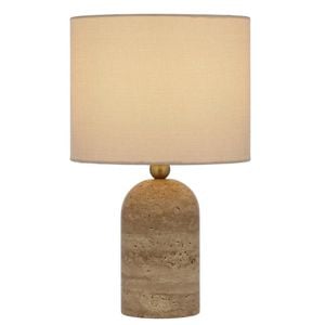 Telbix Livia Modern Table Desk Lamp Light Travertine Fabric Metal Beige Antique Gold Cream Gloss