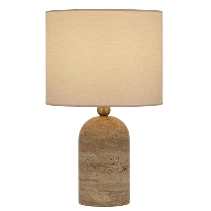 Telbix Livia Modern Table Desk Lamp Light Travertine Fabric Metal Beige Antique Gold Cream Gloss