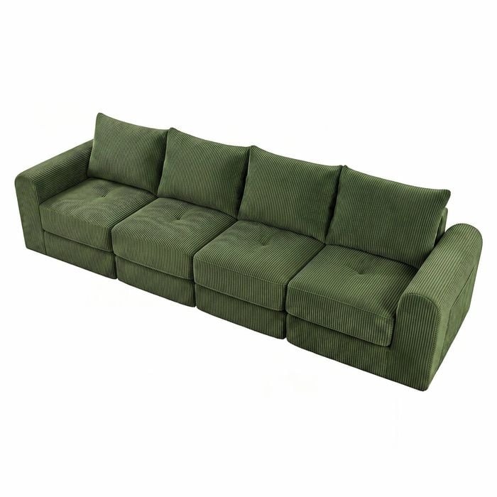 Ufurniture 300cm 4 Seater Sofa Corduroy Modular Compressed Large Couch Recliner No Assembly Green