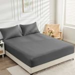 LINENOVA Bamboo 40cm Deep Pocket Bed Sheets Soft Fitted Sheet - Queen，Dark Grey