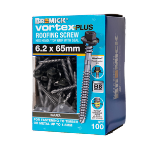 Bremick Vortex Plus Roofing Screw 6.2 x 65mm HEX B8 KA PK 100