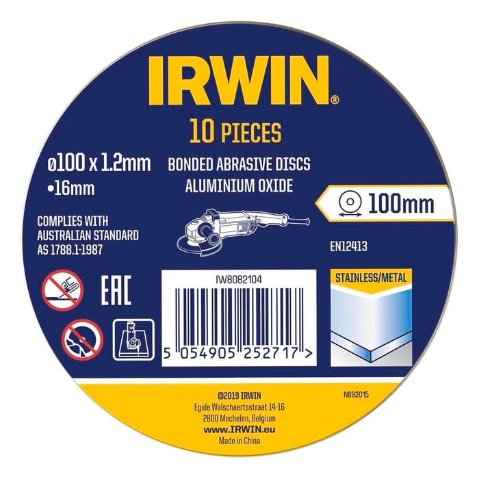 Irwin 100 x 1.2 x 16mm Metal Cut Off Disc - 10 Pack