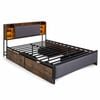 Costway Led Bed Frame 4 Storage Drawer Charging Metal Platform Bed