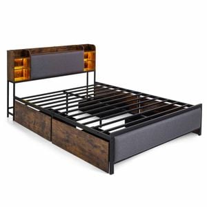 Costway Led Bed Frame 4 Storage Drawer Charging Metal Platform Bed