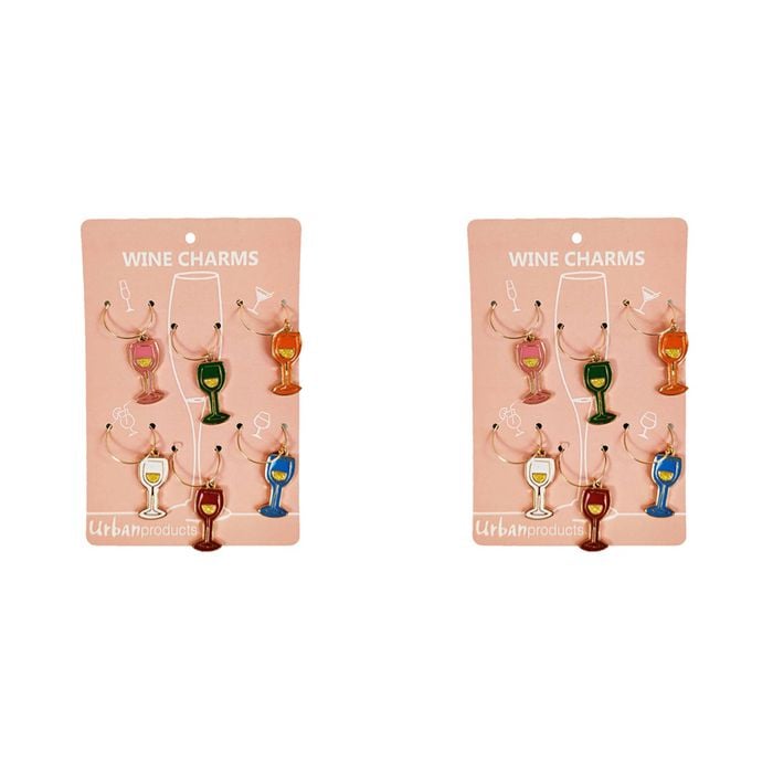2x 6pc Urban Wine O'Clock 4cm Metal/Enamel Wine Charms