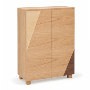 MIUZ Solid Oak Veneer Shoe Rack Storage Cabinet 2-Door - Geometric Natural Oak