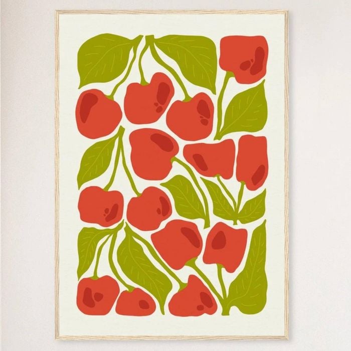 Galrie Vibrant Cherry Print Wall Art from Abstract Fruit Collection for Kitchen Decor, Wood Frame, A1 60 x 84cm (23 x 33inch)