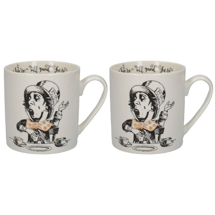 2pk Mikasa X V & A Alice In Wonderland Coffee Drinking Mug Mad Hatter 350ml