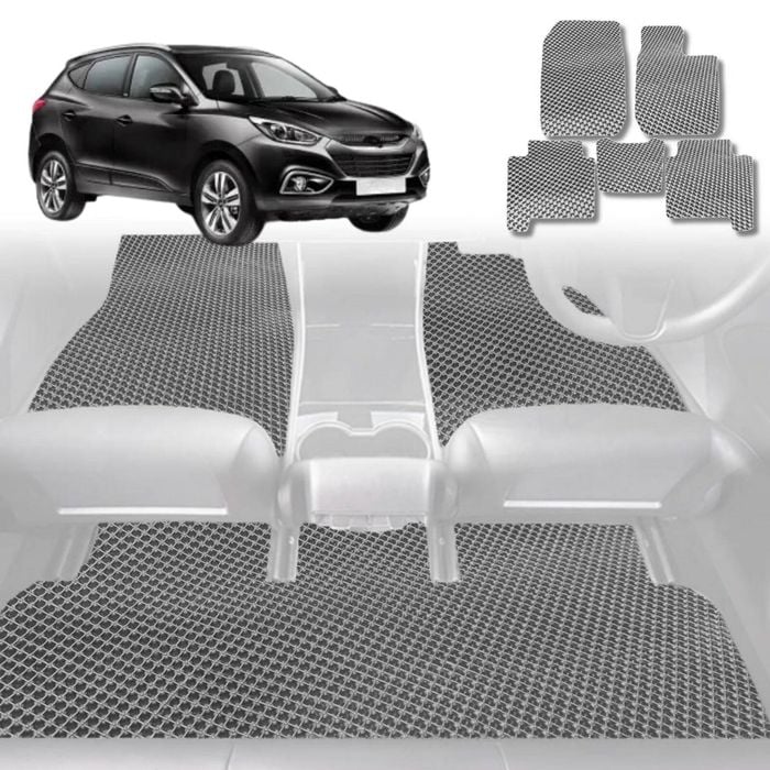 6D Diamond Car Floor Mats for Hyundai iX35 2010-2015-Full Set-Grey-Outback GT