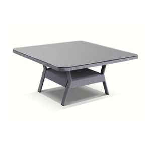 Low Dining Table 1.5m Square Glass Top In Textured Wicker Brushed Grey