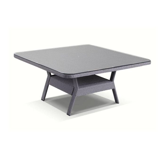 Low Dining Table 1.5m Square Glass Top In Textured Wicker Brushed Grey