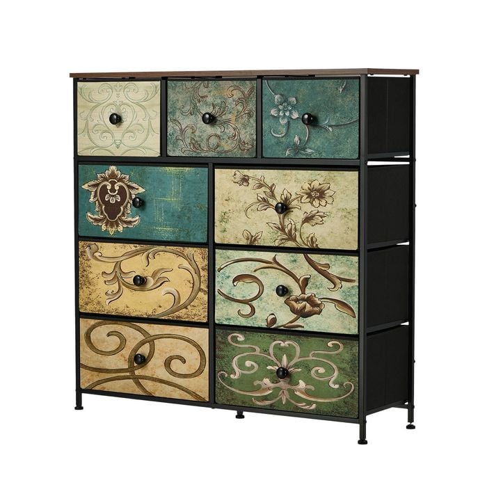 Oikiture 9 Chest Of Drawers Fabric Storage Dresser Vintage Tallboy Organizer