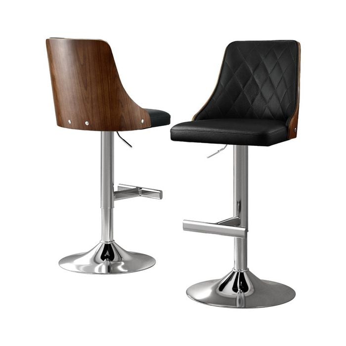 Artiss 2X Bar Stool Wood Swivel Adjustable Kitchen Counter Stool Leather Black