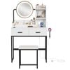 Advwin Dressing Table Makeup Vanity Desk Stool With Led Light&charging Station Rotating Mirror White& Black