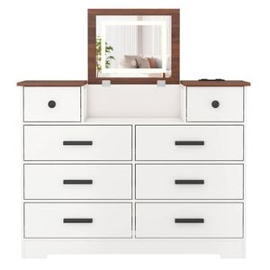 Ufurniture Chest of Drawers with LED Mirror Dressing Table Charging Station White