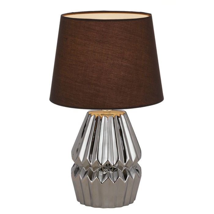 Telbix Greet Modern Table Desk Lamp Light Fabric Ceramic Chrome Brown Gloss