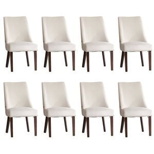 Oikiture 8PCs Velvet Dining Chair Kitchen Padded Seat Winglet Design Beige