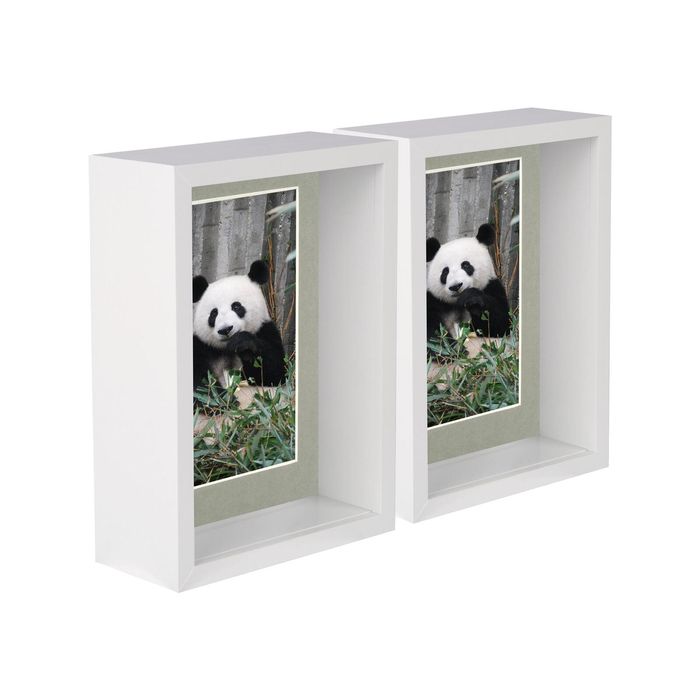 Nicola Spring 5" x 7" White 3D Deep Box Photo Frames - 4" x 6" Mount - Pack of 2
