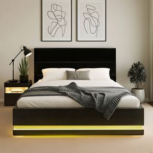 Artiss RGB LED Double Bed Frame with Beside Table Set