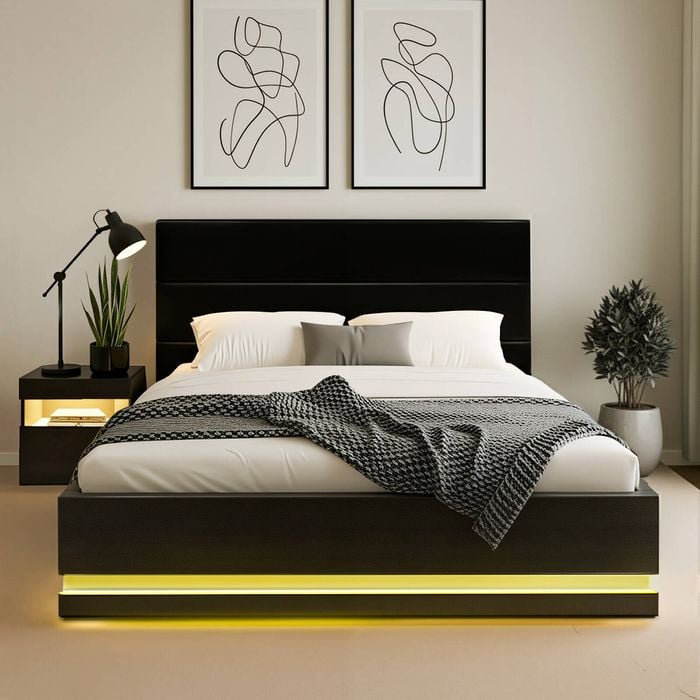 Artiss RGB LED Double Bed Frame with Beside Table Set