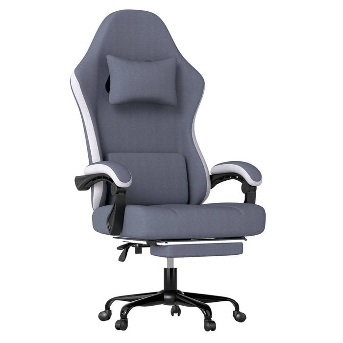 Levede Fabric Gaming Chair with Footrest - Grey and Black