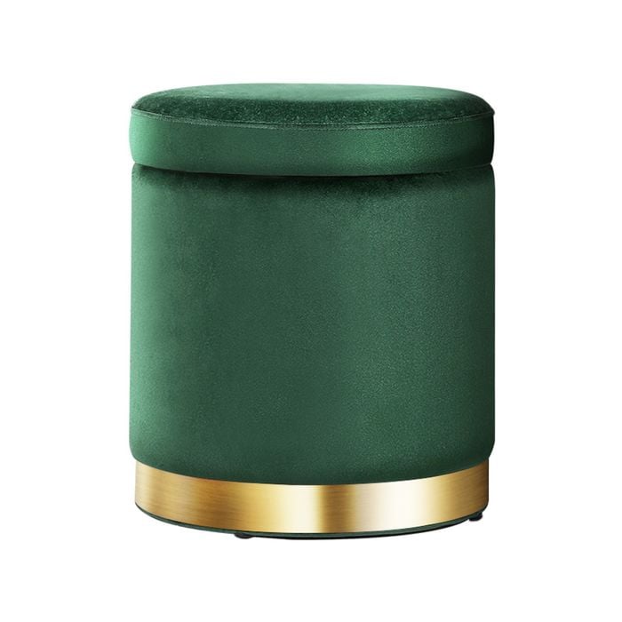 Artiss Storage Foot Stool Round Velvet Ottoman Footstool Green