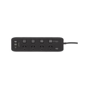 HPM 4 Outlet Black General Purpose USB Switched Powerboard
