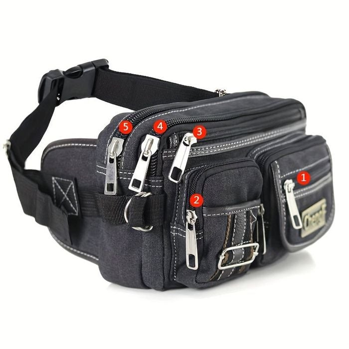 Multi-layer Canvas Zipper Waist & Crossbody Bag