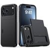 For Apple iPhone 18 Pro /17 Pro Slide Armor Card Holder Wallet Protective Shockproof Hard Dual Layer Back Cover (Black)