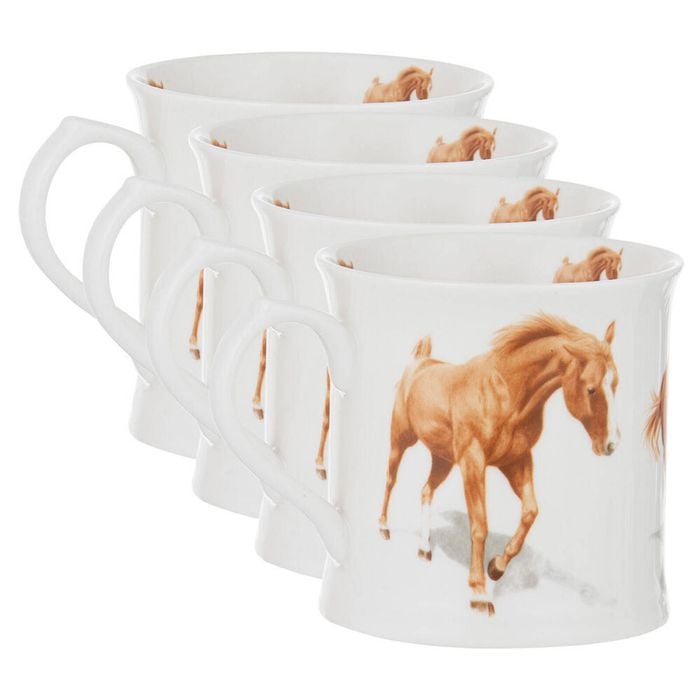 4PK Ashdene Horses By Charlotte New Bone China Drinking Mug 470ml Chestnut