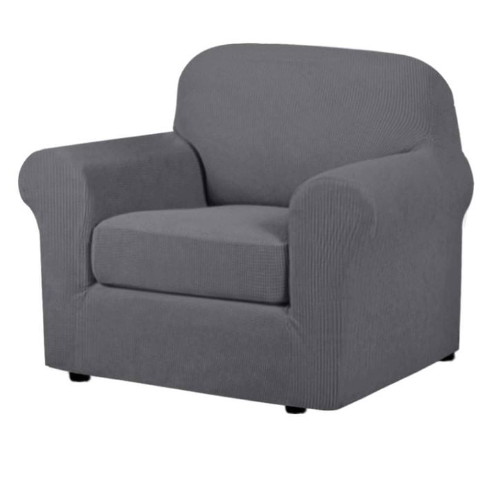 Smarcute 1 Seater 2-Piece Spandex Stretch Anti-Slip Sofa Cover Grey