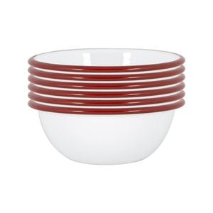 Argon Tableware 16cm Coloured Enamel Bowls - Set Of 6 - Red Lightweight Metal Camping Serving Bowls For Snacks, Pasta, Salad