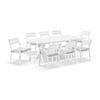 Tahitian 2.1m Aluminium Dining Table White With 8 Santorini Chairs & Textured Olefin Grey Cushions