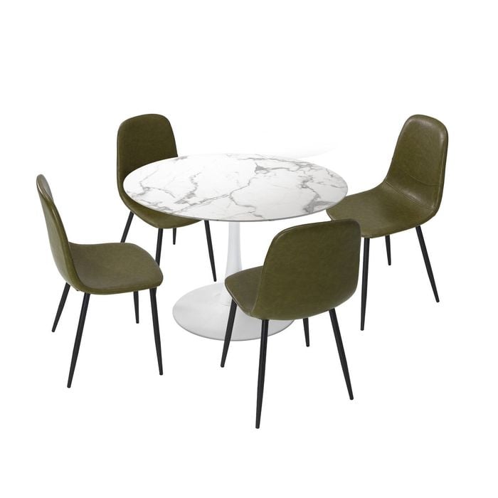 Oikiture Dining Table and Chairs PU Leather White & Green
