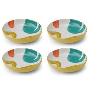 4PK Mikasa Abstract Pattern Ceramic Bowl Round Dinnerware 21cm Yellow