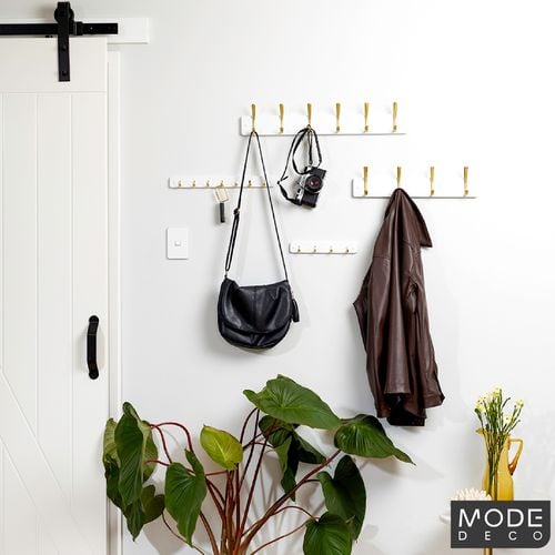 MODE 7 Brushed Brass Hooks on White Board Key Rack Bunnings Australia