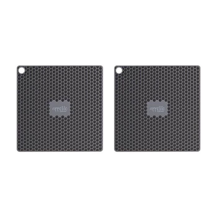2x Appetito Silicone Square Trivet Table Protector Mat/pad 17.3cm Charcoal