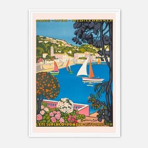 Galrie L'été Sur La Cote D'Azur - Vintage French Riviera Art Print by Roger Broders, White Frame, A3 30 x 42cm (12 x 16inch)