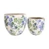 2pc Lvd Handcrafted Botanical Blue Ceramic Planter Set Outdoor Decor Lrg/sml