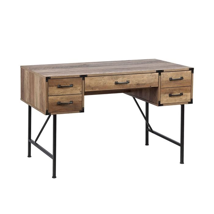 Maestro Furniture Oxford Computer Study Office Writing Desk 120cm 5-Drawers Rustic Oak